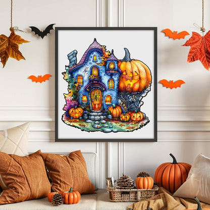 Wooden Puzzles for Adults, Halloween Pumpkin House Wooden Puzzles, Unique Shape Wood Puzzles Adults with Wood Box, Halloween Puzzles Gift for Friends Family Kids(S-8.5"x8.1" 100pcs)