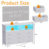 eiskah White Dresser for Bedroom, 9 Drawers Led Dresser TV Stand with Power Outlets and LED Lights, Long Fabric Dressers Wide Chest of Drawers with Large Organizer for Living Room, Entryway, Hallway eiskah