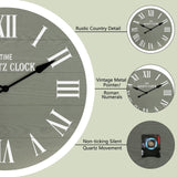 ARTPOWER Large Farmhouse Wall Clock, 35.5” Shiplap Wall Clock with Roman Numeral, Nearly Non-Ticking, Round Wall Clocks for Living Room Decor, Office, Bedroom, Entrance, Sage Green ARTPOWER