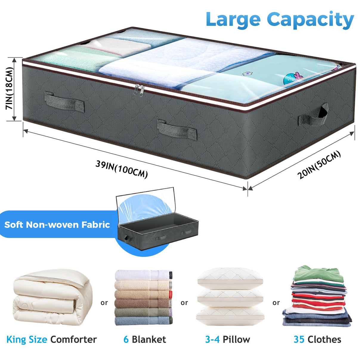 Budding Joy 90L Under Bed Storage Containers, Closet Organizers and Storage Bins, Foldable Underbed Storage Bags for Blankets, Towels, Comforter, Sweaters, Pillows, Linen Sheets, Wrapping Paper Budding Joy