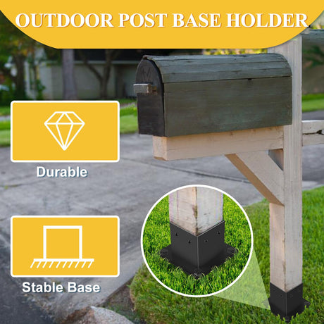 4x4 Post Base, 4Pcs Post Brackets (Inner Size 3.5"x3.5") Heavy Duty Steel Fence Post Anchor for Wood Deck Porch Railing Pergola Mailbox Support Black Powder-Coated FNXAOR