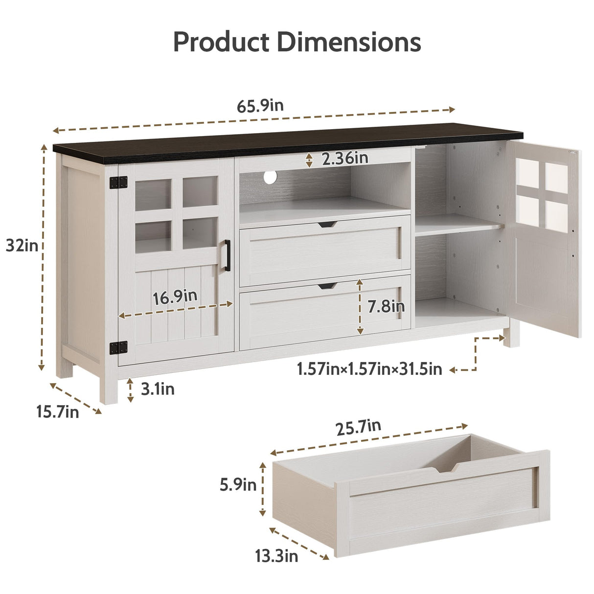Vividwood Farmhouse TV Stand for 65 70 75 Inch TVs, Entertainment Center with Adjustable Shelves, 2 Barn Doors and Drawers, Storage Media Cabinet for Living Room or Bedroom-White Vividwood