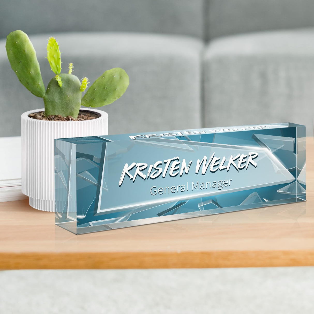 Gowellly Desk Name Plate Personalized - Custom Acrylic Name Plate for Desk - Enterprise Custom Logo/Text nameplates - Employee Appreciation Gifts Gowelly