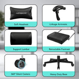 LUCKRACER Gaming Chair, Video Game Chairs Gaming Computer Chair with Footrest 350Lb Heavy Duty Gaming Chair Ergonomic Office Chair Lumbar Support for Adults, High Back, Swivel Seat, Recliner(Black) LUCKRACER