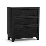 Anmytek 35" H Black Rattan Dresser, Farmhouse 3 Drawer Dresser with Natural Rattan Spacious Chest of Drawers for Living Room, Nursery, Hallway H0096 Anmytek