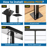 Muzata 2Pack Black Aluminum Intermediate Cable Railing Post Level drilled 36" x3/4" Surface Mount Cable Railing System Kit Square Stabilizer Post with Flat Bracket Indoor Outdoor Seaside PD72 BHAS Muzata