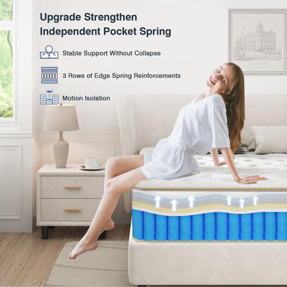 EEN EEN SLEEP Full Size Mattress, Upgrade Strengthen Medium 12 Inch Hybrid Full Mattress in A Box, Mattress Full Size with High Density Memory Foam and Independent Pocket Springs, Strong Edge Support