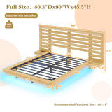 Albott Farmhouse Floating Bed Frame with Extended Headboard, LED Lights & Integrated Charging Station - Natural Oak Albott