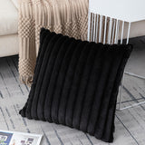 ZLINA Set of 2 Black Faux Fur Decorative Throw Pillow Covers Fluffy Striped Pillowcase Cushion Covers 18 x 18 Inch Decor Sofa Couch Bedroom ZLINA