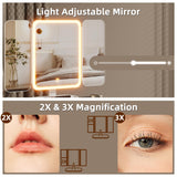 HIGDBFE Small Makeup Vanity Desk 27.5''W with Mirror and Lights, Vanity Desk with 3 Fabric Drawers and Height-Adjustable Stand, Vanity Table for Girls Gifts, Bedroom and Small Spaces, Black HIGDBFE