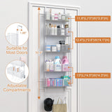 VyGrow Over The Door Organizer, Metal Door Organizer Hanging with 5 Adjustable Baskets and Coat Hook, Behind The Door Storage for Bedroom Closet Bathroom Pantry Cabinet Kitchen, White VyGrow