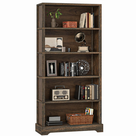 5-Shelf Wood Bookcase, 65 Inch Tall Bookshelf with Storage, Floor Standing Display Book Shelf (Rustic Brown) TVU