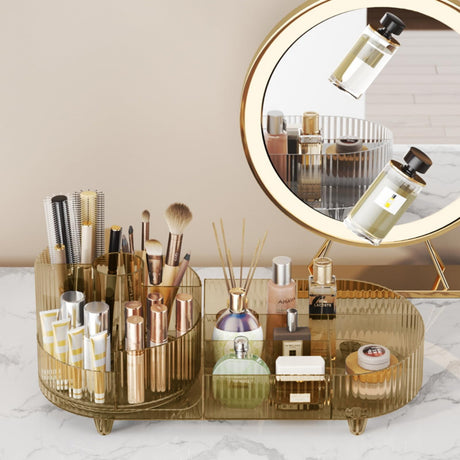 Rotating makeup organizer,Large Capacity Cosmetic Display Case, easy to hold all of your makeup products, at least 20 makeup brushes/eyeliner,10 lipsticks,8 skincare products(Crystal Amber) Booklov