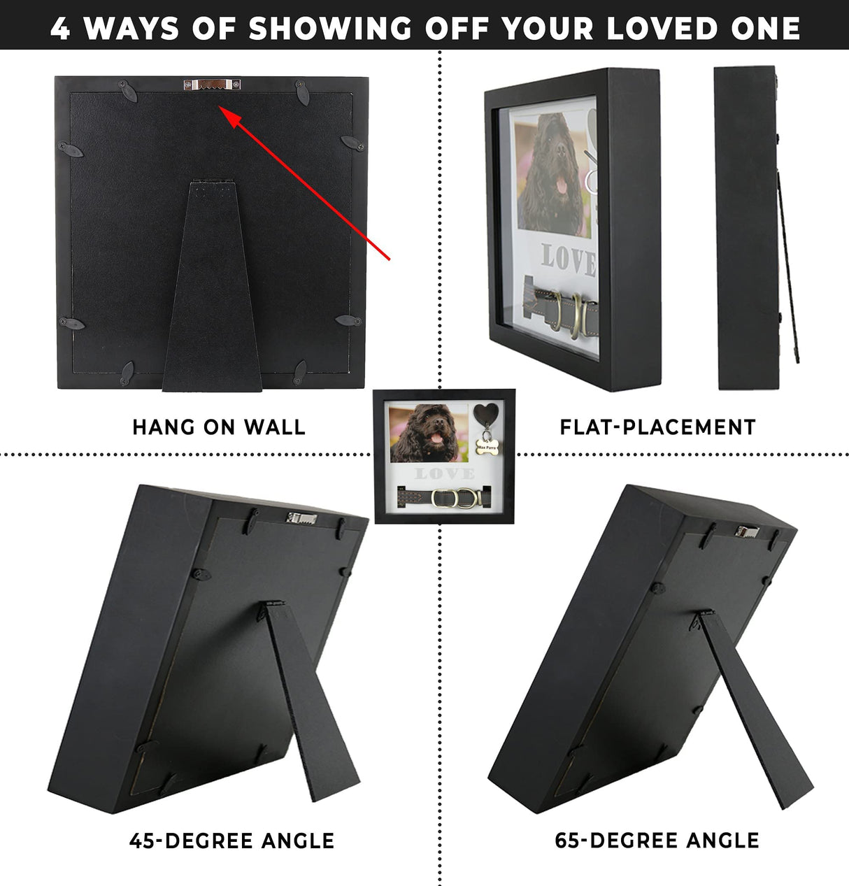 Daily Power-tivity Pet Memorial Picture Frame Shadow Box - Dog Gift Keepsake wCollar Mount and Heart Hook Forever In Memory, Remembrance Show Sympathy For Your BONUS TWO Mattes to choose from, Black Daily Power-tivity