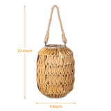 Bdor Candle Hurricane Lantern - 22.4in Decorative Candle Lanterns / Natural Rattan Outdoor Lantern with Removable LED Candle and Burlap Jute Rope Handle, Lantern Decorative for Home, Porches, Hallway Bdor