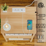Lerliuo Nightstand with Charging Station and USB Ports, 3-Tier Storage End Table with Drawer Shelf, Night Stand for Small Spaces, Wood Bedside Table for Living Room, Bedroom - Natural Wood Lerliuo