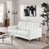 Modway Loft Tufted Button Faux Leather Upholstered Loveseat in Silver White Modway