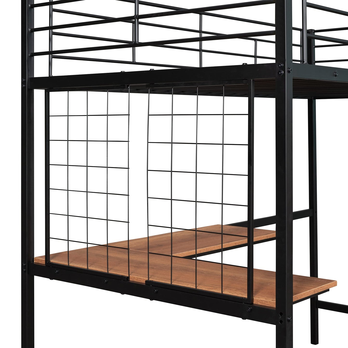 Harper & Bright Designs Twin Size Metal Loft Bed with L-Shape Desk, High Loft Bed with Metal Grid and Ladder,Loft Bed for Kids Teens Adults, No Box Spring Needed (Black)