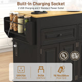 80"-48" Extendable Kitchen Island with Extended Dining Table and Power Outlet,Large Mobile Kitchen Storage Islands with 2 Storage Drawers,Rolling Islands Cart with 3 Extra Rows Open Shelves(Black) chartustriable