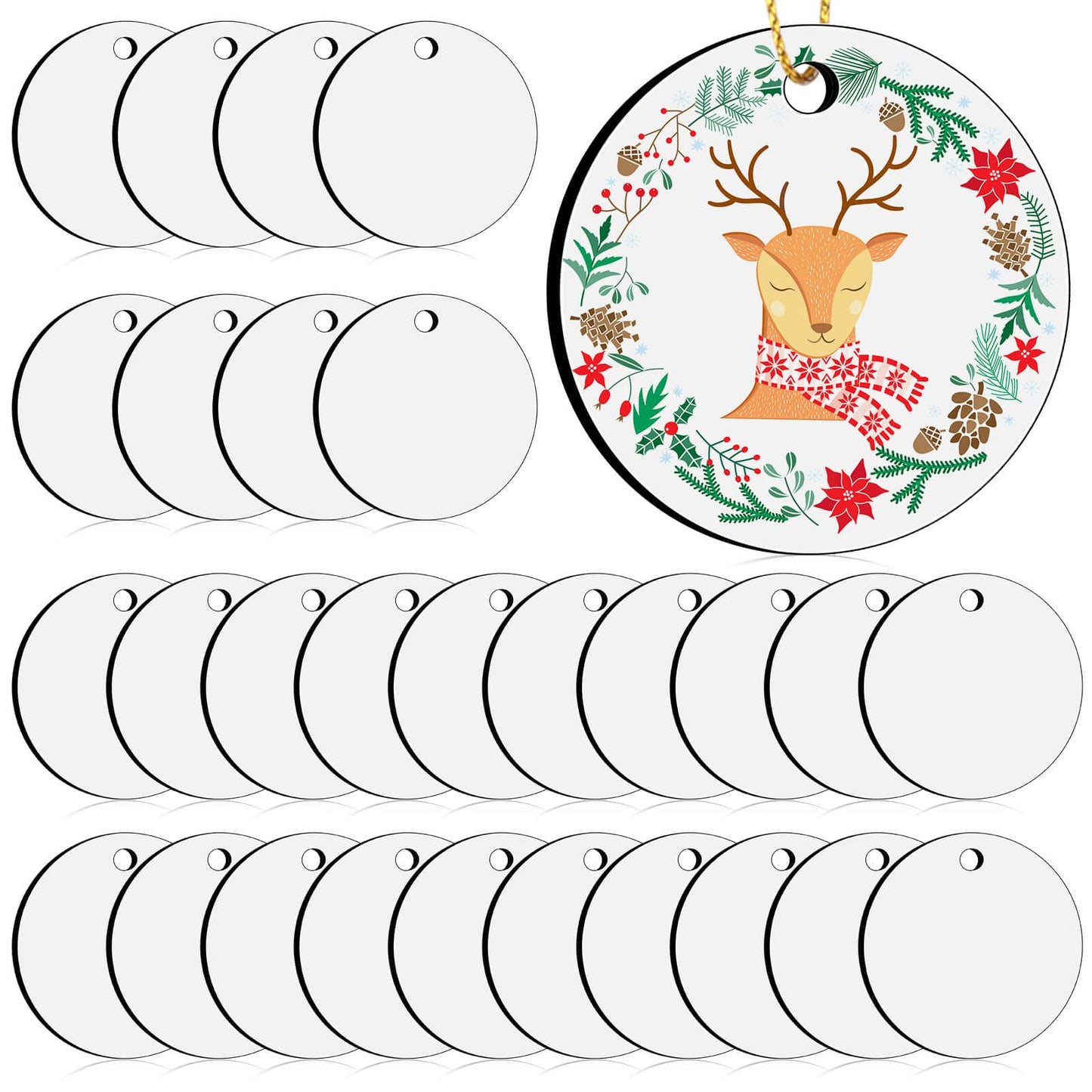 3" Sublimation Ornament Blanks, 50 Pieces Round Blank Sublimation Ornaments Sublimation Christmas Ornament Blanks for Christmas Tree Décor, DIY Handmade Crafts(3 inches)