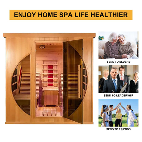 ZONEMEL Far Infrared 2 Person Wooden Sauna Room with Recliner, Canadian Hemlock Luxury Indoor Sauna with 9 Heating Panels, Oxygen Bar, 3400 Watt, Infrared Therapy Wood Dry Heat Sauna, 220V ZONEMEL