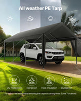 VEVOR Carport, 10 x 20 FT Outdoor Car Canopy, Potable Carport, Heavy Duty Galvanized Car Shelter, UV-Resistant & Water-Resistant, All-Season Protection, Storage Shed for Car Boat Motorcycle Grey VEVOR