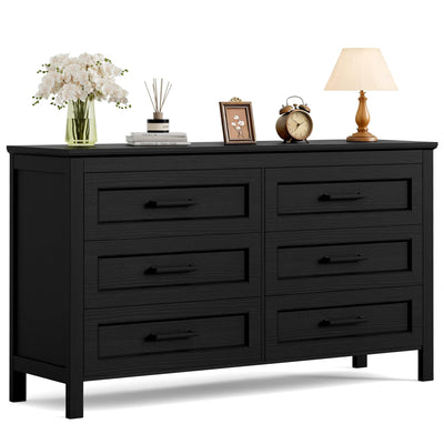 YESHOMY Black Dresser for Bedroom, Wooden 6 Drawer Dresser, Closet Storage Organizer Chest of Drawers for Living Room, Hallway, Closet