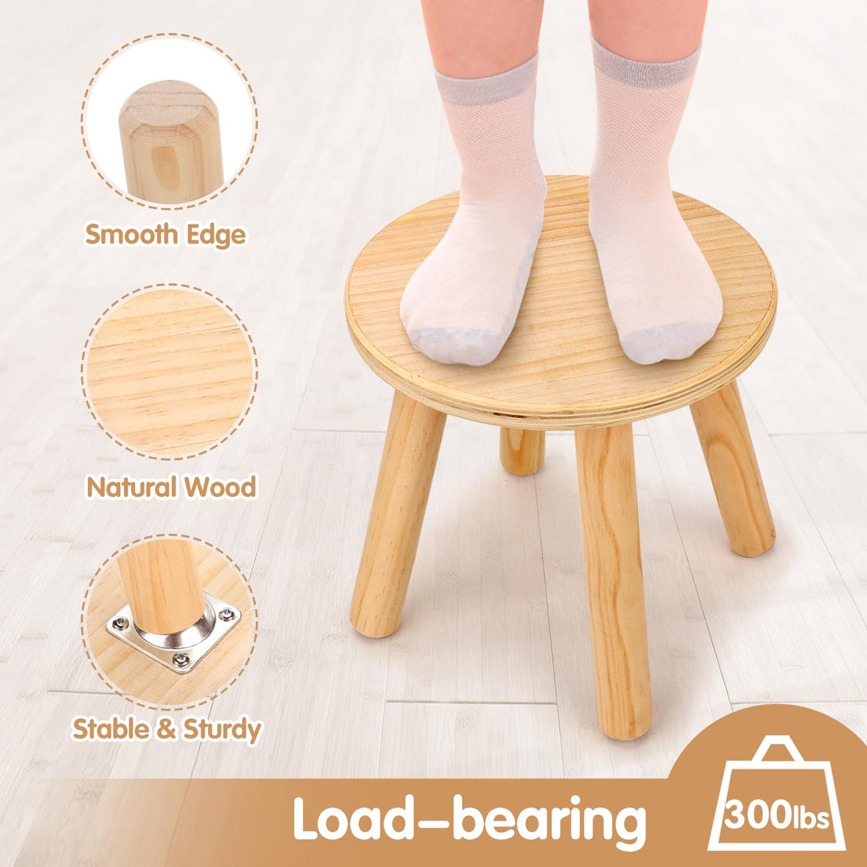 wingyz Wooden Step Stools for Kids, 10 Inch Solid Kids Chairs Perfect Matched Sensory Table, Multi-Purpose Children Sitting Stool for Playroom Bathroom (Natural, 1 Pack) wingyz