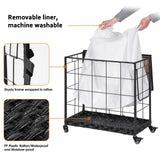 Laundry Hamper with Heavy Duty Caster Wheels; 3 Sections Clothes Hamper with Lid; 132L Laundry Basket with Removable Liner Bag; Laundry Sorter with Metal Handle (White) Hermina