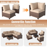 Aoxun 6 Pieces Patio Furniture Set Wicker Rattan Outdoor Sectional Conversation Set with Coffee Table and 4” Thickened Cushions, Beige (Waterproof Cover Included) Aoxun