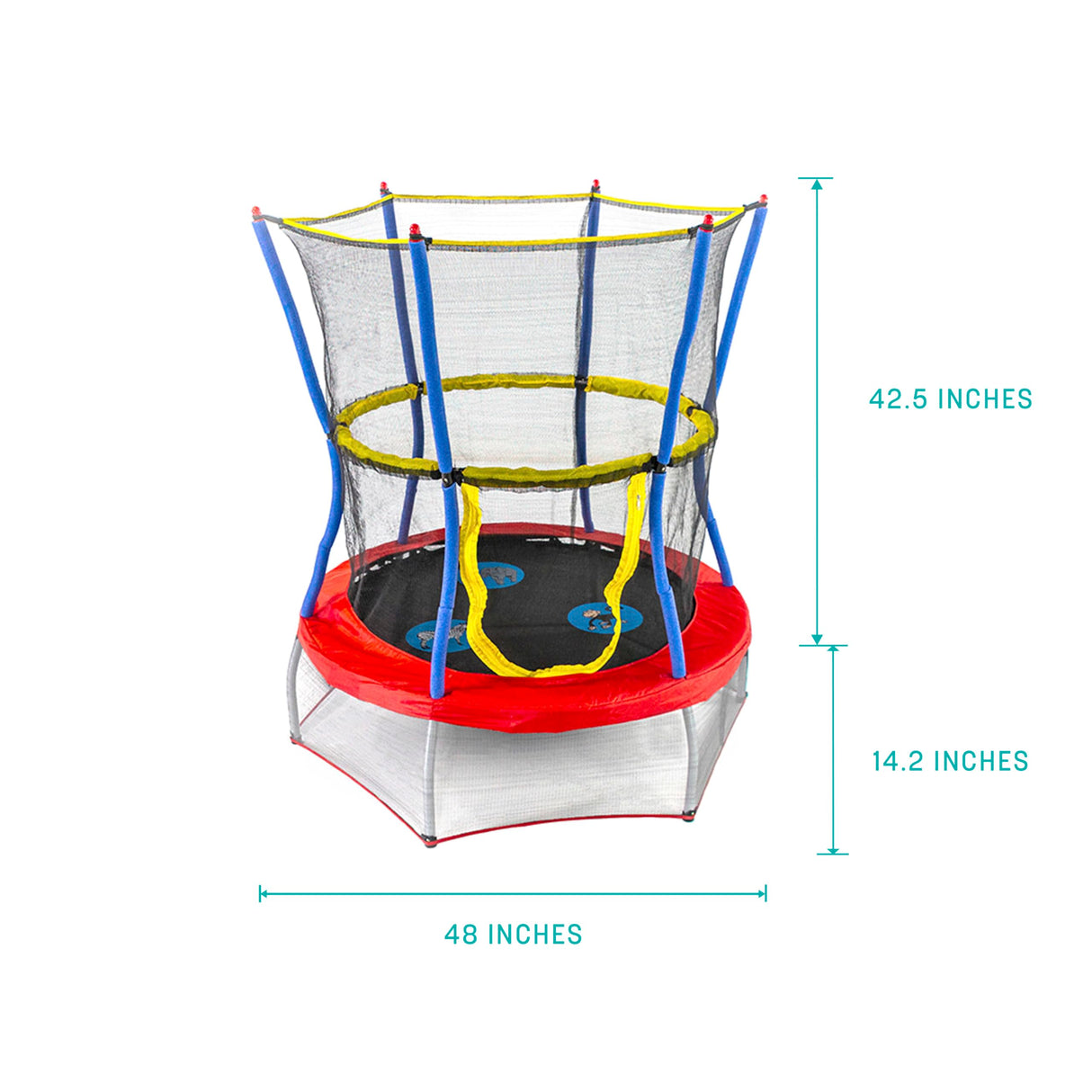 SKYWALKER TRAMPOLINES 48” Round, Indoor Outdoor Mini Trampoline for Kids Toddler Bouncer with Enclosure Net, Padded Frame, Cover and Handlebar, No-Gap Safe Design, Zoo Adventure Skywalker Trampolines