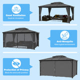 MUPATER Outdoor 12' x 16' Polycarbonate Hardtop Gazebo with Aluminum Frame, Double Roof Canopy, Netting and Curtains for Patios, Deck, Lawns and Gardens, Grey MUPATER