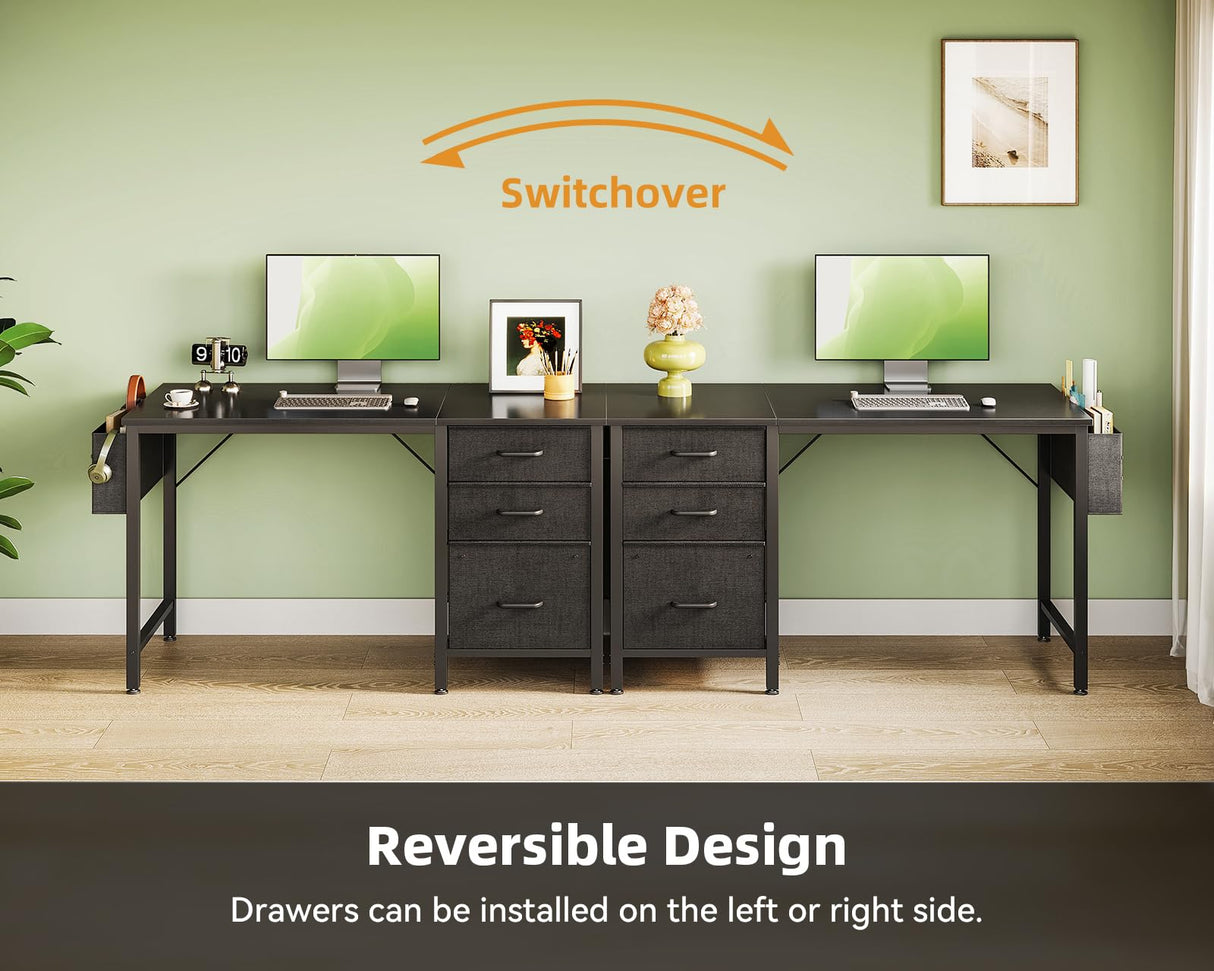 Casaottima 40" Small Computer Home Office Desk for Bedroom with Fabric Drawers & File Cabinet, Cloth Storage Bag and Hook, Writing Study Work Table for Small Space, Black Casaottima