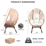 TQKVIPI Oversized Wicker Egg Chair Outdoor Indoor Rattan Patio Egg Lounge Chairs with Cushion 500lbs Capacity for Living Room, Balcony, Backyard(Beige) TQKVIPI