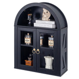 TDLEAYYD Arched Wall Cabinet with Glass Door, Arch Display Wall Mounted Cabinet, Farmhouse Wall Cabinet with Shelves for Living Room, Bathroom, Kitchen (Black) TDLEAYYD