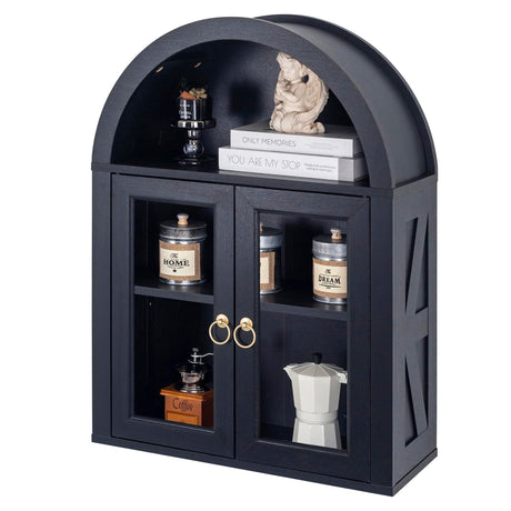 TDLEAYYD Arched Wall Cabinet with Glass Door, Arch Display Wall Mounted Cabinet, Farmhouse Wall Cabinet with Shelves for Living Room, Bathroom, Kitchen (Black) TDLEAYYD