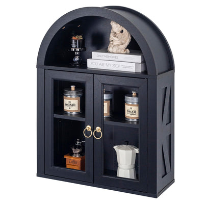 TDLEAYYD Arched Wall Cabinet with Glass Door, Arch Display Wall Mounted Cabinet, Farmhouse Wall Cabinet with Shelves for Living Room, Bathroom, Kitchen (Black)