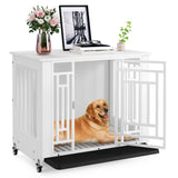 DWVO Dog Crate Furniture with Wheels, 32 Inch Dog Kennel Indoor Heavy Duty End Table Dog Crate for Small Medium Dogs, Decorative Wooden Dog Cage Table with Removable Tray, Chew-Resistant, White DWVO