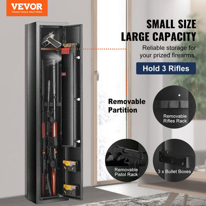 VEVOR 3-4 Rifles Gun Safe, Rifle Safe with Digital Keypad & Lock, Quick Access Gun Storage Cabinet for shotguns with Removable Shelf, Pistol Rack, Ammo Storage Box for Home Rifle and Pistols - WoodArtSupply