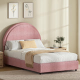 REVOMINCA Twin Size Bed Frame, Pink Twin Bed Frame, Boucle Upholstered Platform Bed Frame with Headboard, Soft Arch Shaped Round Headboard, No Box Spring Required, Easy Assembly, Pink REVOMINCA
