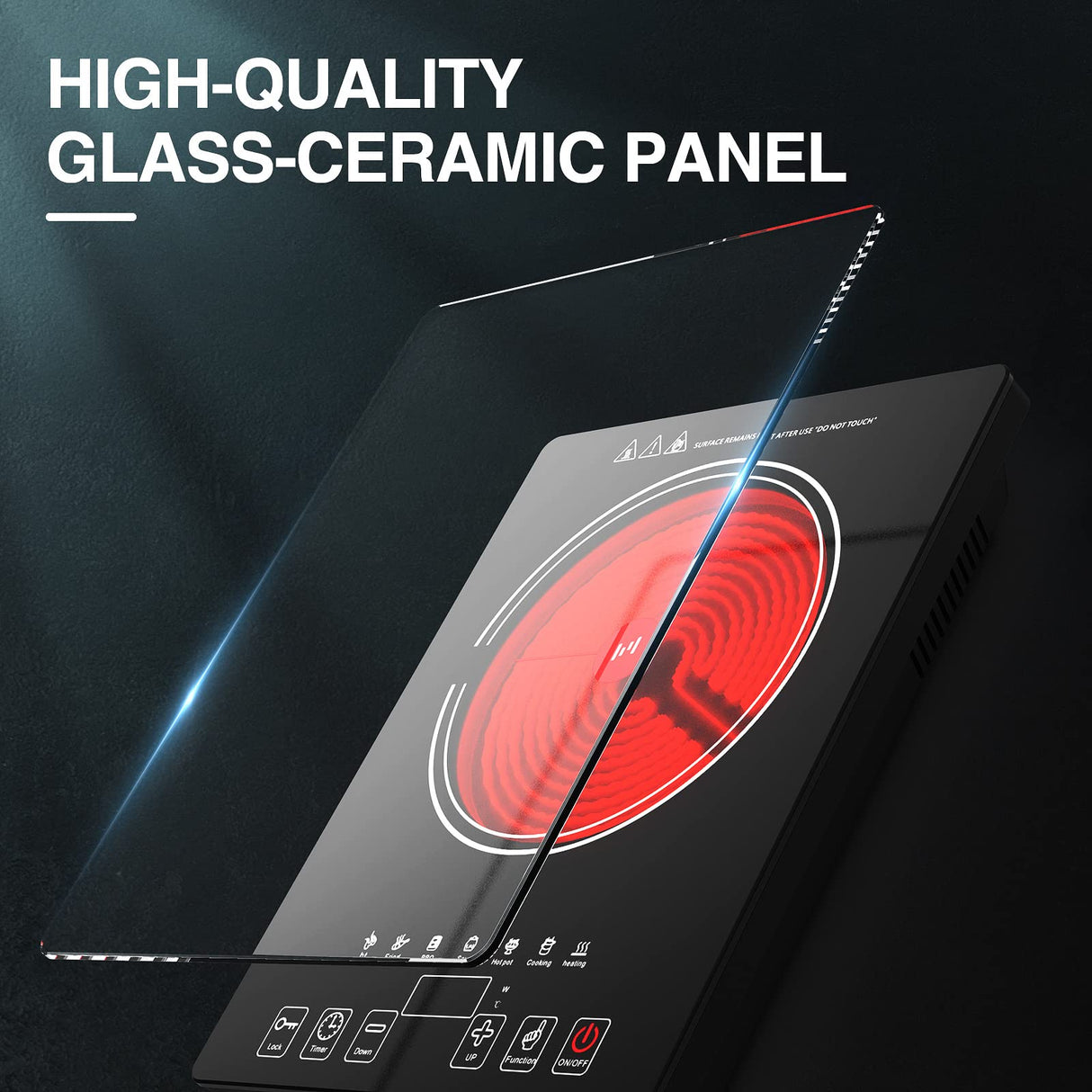 Electric Cooktop, Portable Electric Cooktop 1800W Single Burner Stove with LED Touch Screen, 8 Power & 8 Temperature Levels, Timer, Microcrystalline Panel,120V Energy Saving Hot Plate for Home Camping GTKZW