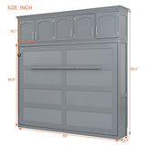 Ball & Cast Queen Size Murphy Bed with Top Storage Lockers and Metal Chain,Wood Hidden Closet Bed W/Slats Support,Space-Saving,Easy Assembly,for Bedroom,Guest Room,Home,Office,Gray Ball & Cast