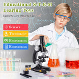 Science Kits for Kids Beginner Microscope with LED 100X 400X and 1200X-Include Sample Prepared Slides 12pc- Educational Toy Birthday Valentine's Day Gift Black Little World