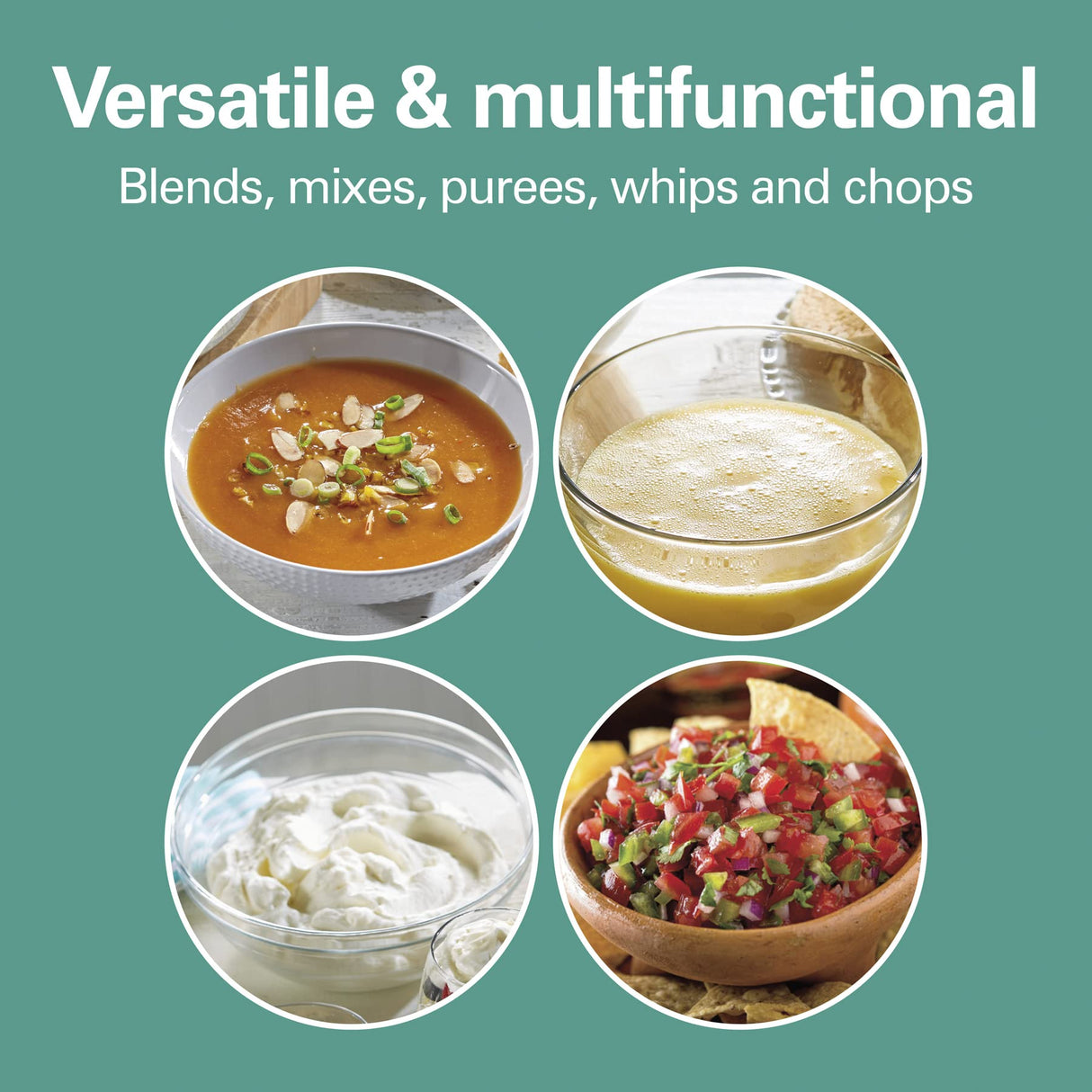 Hamilton Beach 4-in-1 Electric Immersion Hand Blender with Handheld Blending Stick, Whisk + 3-Cup Food & Vegetable Chopper Bowl, 2-Speeds, 225 Watts, Silver and Stainless Steel (59765) Hamilton Beach