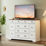 MAHANCRIS Farmhouse 9 Drawer Dresser for Bedroom, 55.1'' Modern Dresser, Engineered Wood Chest of Drawers, TV Stand with Storage, for Bedroom, Living Room, Hallway, White and Walnut MAHANCRIS