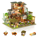 Foyucool Miniature House Kit, Tiny House Kit with Light, DIY Mini House Building Kits for Adults to Building, Unique Gift for Birthday Christmas, Bamboo Spring Courtyard Foyucool