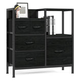 Furnulem Dresser for Bedroom Organization Fabric Dresser Units with 5 Storage Drawers Sturdy 2 Tier Shelf Large Space Dresser Bedroom Dresser for Hallway Entryway Dorm Black Furnulem