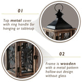 Homemory Rustic Christmas Farmhouse Lantern Decor, Wood & Metal 16'' Candle Lantern Hanging Candle Holders for Outdoor Indoor Home Living Room Patio Porch Table (Wood) Homemory