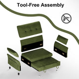 Vipbear 3 in 1 Sleeper Sofa Bed, Pull Out Couch with Reclining Backrest, Convertible Loveseat with Side Pocket, Tool-Free Assembly, Modern Chenille Loveseat for Living Room, Apartment, Green Vipbear