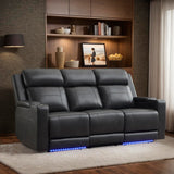 Neptane Power Reclining Sofa with Adjustable Headrest, Home Theater Seating Reclining Couch with LED Light/Outlet/Storage/USB&Type-C, Power Loveseat Recliner Sofa for Living Room (Grey&Black, Sofa) Neptane